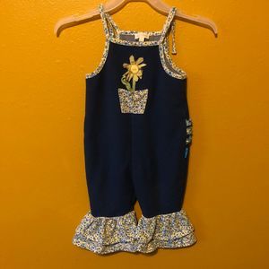 Le Top Navy Ruffle Flower Romper, 12M